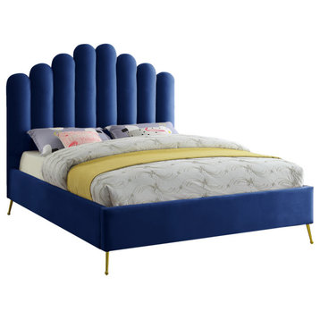 Lily Velvet Bed, Navy, Queen