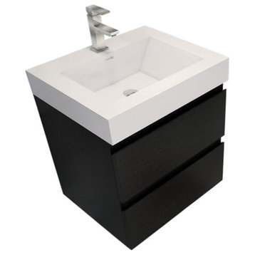 24" Wall Mount Vanity With Reinforced Acrylic Sink, Black