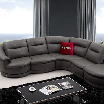 Dark Gray Bonded Leather Sectional Sofa with Side Table