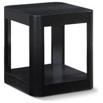 Meridian Furniture - Reeves Table, Black, Coffee Table, Black, End Table - Bring home the Reeves Black End Table to give your room a fresh new look. This art deco end table features a sleek design with rounded corners and a bottom shelf ideal for storing items you use most handily nearby. Oak veneer and solid wood with MDF construction give the table a sturdy demeanor, so it holds up to use by your busy family. A chic black finish and natural wood grain variation ensure that this end table blends nicely with existing decor in your modern home.