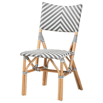 Baxton Studio Shai Modern French Grey and White Weaving and Natural Rattan...