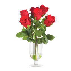 Fleur 10579 15" Velvet Rose Arrangement in Glass Vase - Artificial Flower Arrangements