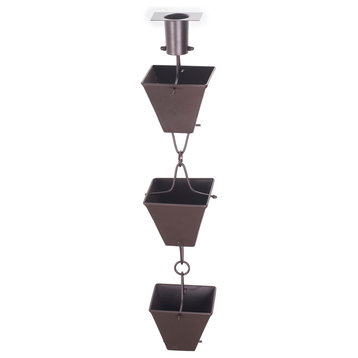 Extra Large Bronze Aluminum Square Cups Rain Chain With Installation Kit, 8 Foot