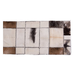 Luxury Handmade Cowhide Patchwork Area Rug, Rectangle, Brown White, 5'2"x2'3" - Hall And Stair Runners