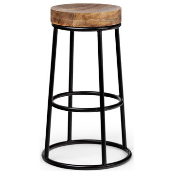 Flynn Medium Brown Solid Wood Seat with Black Metal Frame Counter Stool