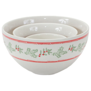 Stoneware Mistletoe Bowl, Set of 3
