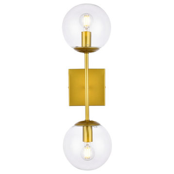 Noah 2-Light Brass and Clear Glass Wall Sconce