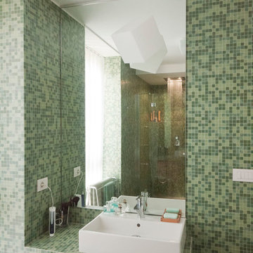 Green glass tiles modern bathroom
