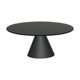 Oscar Round Coffee Table, Black Glass, Black Base, Small