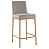 26'' Counter Stool, Velvet With Gold Metal Legs, Set of 2, Gray and Gold Leg