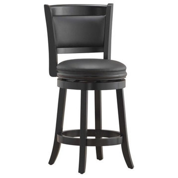 Bowery Hill 26.25" Contemporary Wood/Faux Leather Swivel Counter Stool in Black
