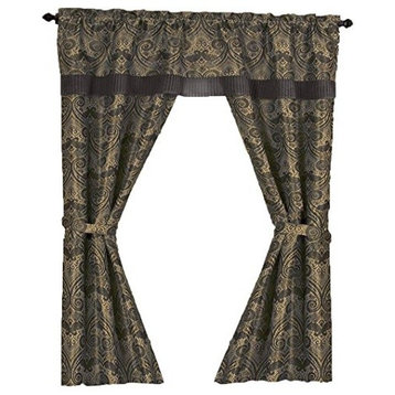 5-Piece Medallion Paisley With Attached Valance Curtain Set & Pleated Voile