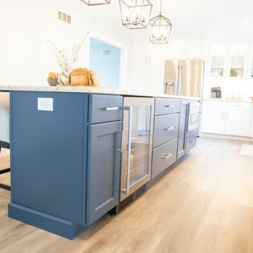 Warm White and Blue Kitchen