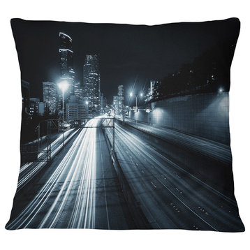 Illuminated Traffic Trail in Downtown Seattle Cityscape Throw Pillow, 18"x18"