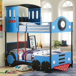 RETRO EXPRESS II KIDS BLUE BLACK TRAIN DESIGN TWIN TWIN BUNK BED - Kids Beds