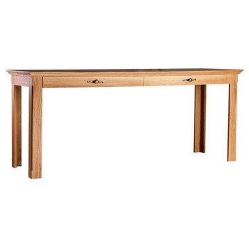 Traditional Oak Writing Table With Drawers, Golden Oak, 48w