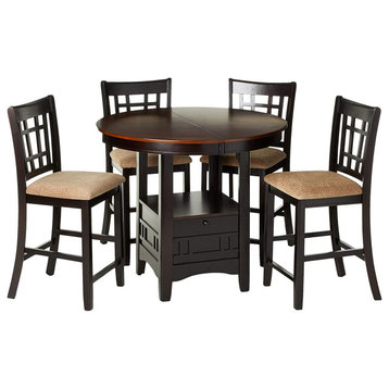 5 Pieces Counter Height Dining Set, Expandable Table & Cushioned Chair, Espresso