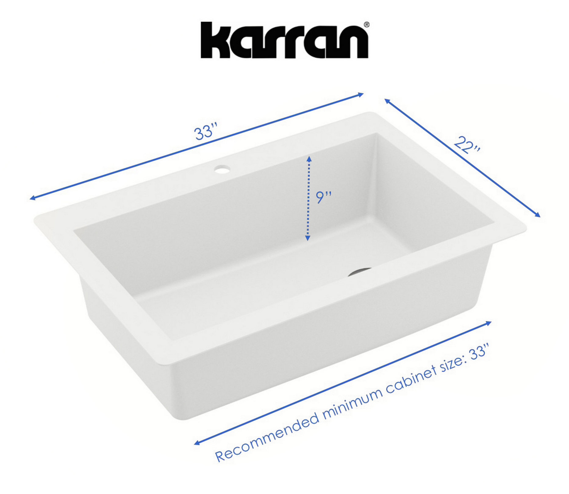 Karran Drop-In Quartz 33" 1-Hole Single Bowl Kitchen Sink, White