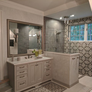 Master Bathroom with Inset Maple Cabinets Vintage Putty