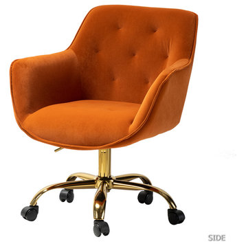 Swivel Velvet Adjustable Task Chair With Tufted Back, Orange