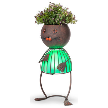 20.87" Solar Lighted Garden Meadow Cat Pot Head