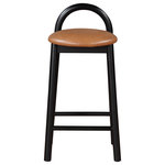 Meridian Furniture - Meridian Furniture Calvin Vegan Leather Stool, Cognac, Black Finish - Discover the look of simplicity with this beautiful Calvin vegan leather counter stool. An epitome of refined elegance and simplistic design, this stool is perfect for both the home bar and the kitchen counter. A cognac vegan leather seat looks so much like leather that only you will know its not. The mid-century modern stool features a handsome wooden base with cross bars that double as foot rests, so guests and family can "stay till closing time" in comfort.