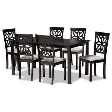 Baxton Studio Grey Upholstered and Brown Finished Wood 7-Piece Dining Set