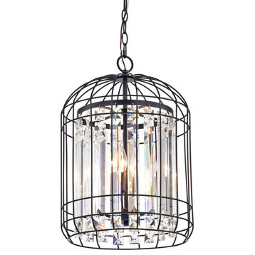 4-Light Black Bird Cage Crystal Chandelier Glam Lighting
