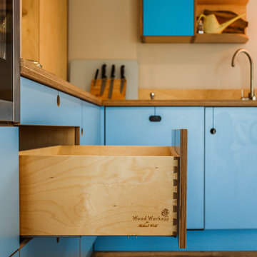 retro blue kitchen