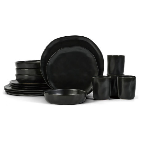 Stone by Mercer Project Hekonda Stoneware 16 Piece Dinnerware Set, Black