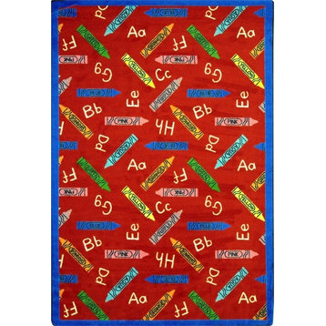 Joy Carpets Playful Patterns, Children'S Area Rug, Crayons, 7'8"X10'9", Red