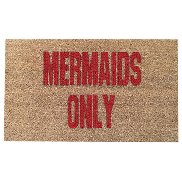 Hand Painted "Mermaids Only" Welcome Mat, Bleeding Heart Red