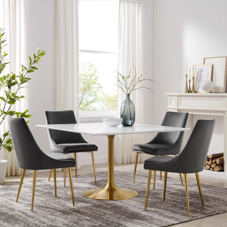 Lippa 47" Square Wood Top Dining Table in Gold White