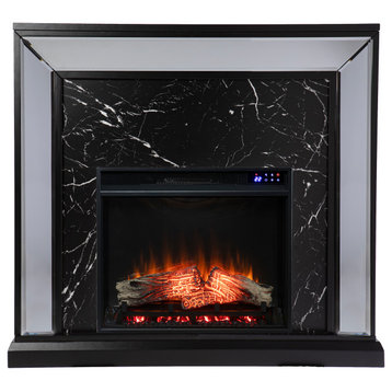 Trason Mirrored Touch Screen Fireplace With Faux Marble