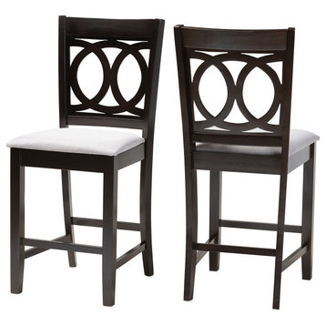 Quinn Gray Fabric Espresso Brown Finish Counter Height Pub Chairs, Set of 2
