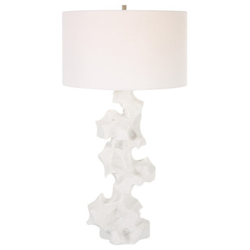 Contemporary White Faux Marble Sculpture Table Lamp 32 in Organic Shape Modern