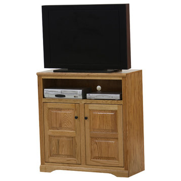 Oak Ridge, Tall, Plain Glass Door 39" Wide TV Console, Smokey Blue Oak