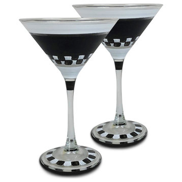 Black & Checkered Chalk Martini Glasses, Set of 2