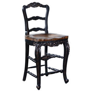 Bar Height Stool French Country Carved, French Country Rattan Bar Stools