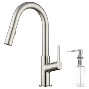Fusion Single Handle Pull Down Sink Faucet With Soap Dispenser, Brushed Nickel