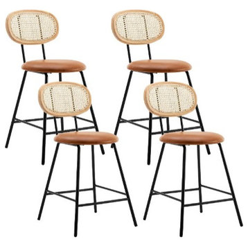 Indoor Faux Leather Bar Stools Set of 4, Whiskey Brown