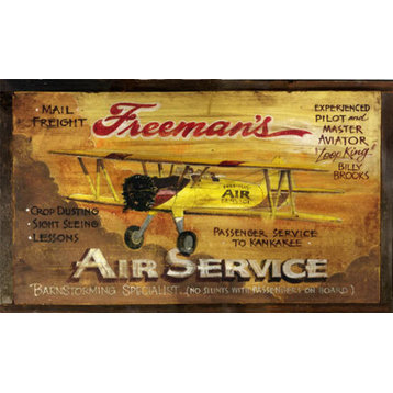 Vintage Aviation Signs, Freeman'S Air Service Biplane Rustic Sign, No_25x40"