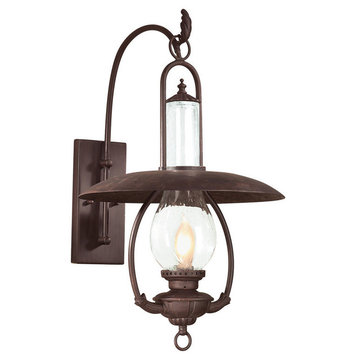 La Grange, Outdoor Wall Lantern, 14.5"- Old Bronze Finish, Clear Seeded Glass