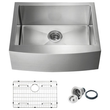 Handcrafted Farmhouse Apron Single Bowl Stainless Steel Kitchen Sink, 27"