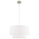Livex Lighting - Livex Lighting Brushed Nickel 1-Light Pendant Chandelier - The transitional design of this pendant chandelier is as beautiful as it is simple. A brushed nickel finish frame is paired with a light and airy hand crafted hardback off-white drum shade.