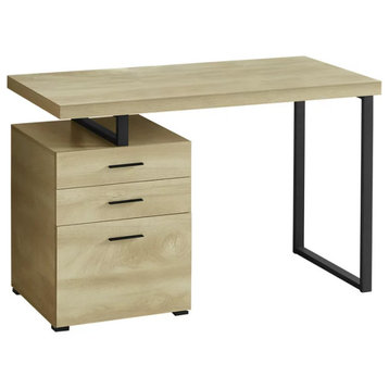 Modern Desk, Floating Top With 2 Storage Drawers & File Drawer, Natural