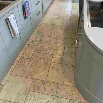Gruby Limestone Kitchen Floor Renovated in Marylebone