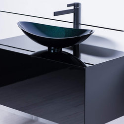 Modern matte black bathroom faucet and black vessel sink combo - Bathroom Fixtures