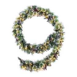 9 ft. Pre-Lit Glittery Bristle Pine Garland - Christmas Trees