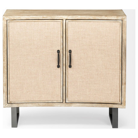 Bellefontaine Natural Fir Veneer And Black Metal Frame Accent Cabinet